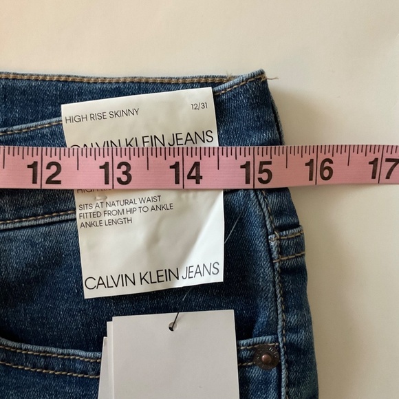 Calvin Klein Jeans Exposed Button High Rise Skinny Jean Sz 12/31 Blue Repreve - Picture 11 of 13
